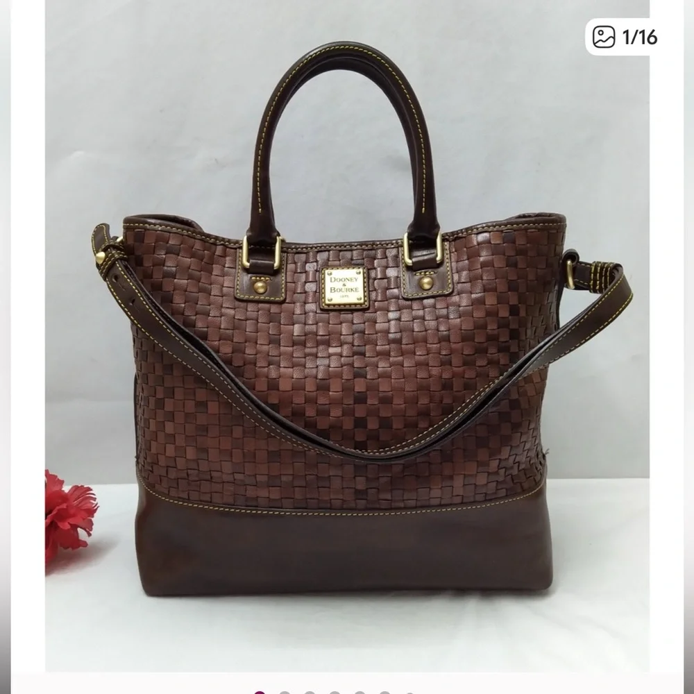 Dooney & Bourke Chocolate Tessuta Excellent Condition Woven Leather Tote - Picture 1 of 13
